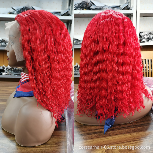 Wholesale Colored Deep Wave HD Transparent Lace Frontal Wigs For Black Women 613 Blonde Red Short Bob Wigs Human Hair Curly Wig